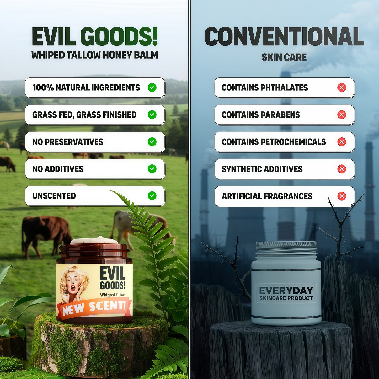 Whipped Beef Tallow and Manuka Honey Moisturizer for Skin, Face, Lips, Body - Unscented